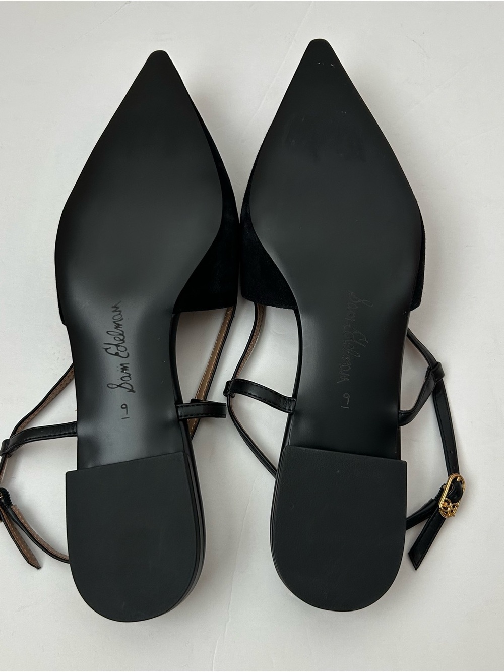 Sam Edelman Cohen Suede Slingback Pointed Flats Black Gold 9 - Picture 9 of 16